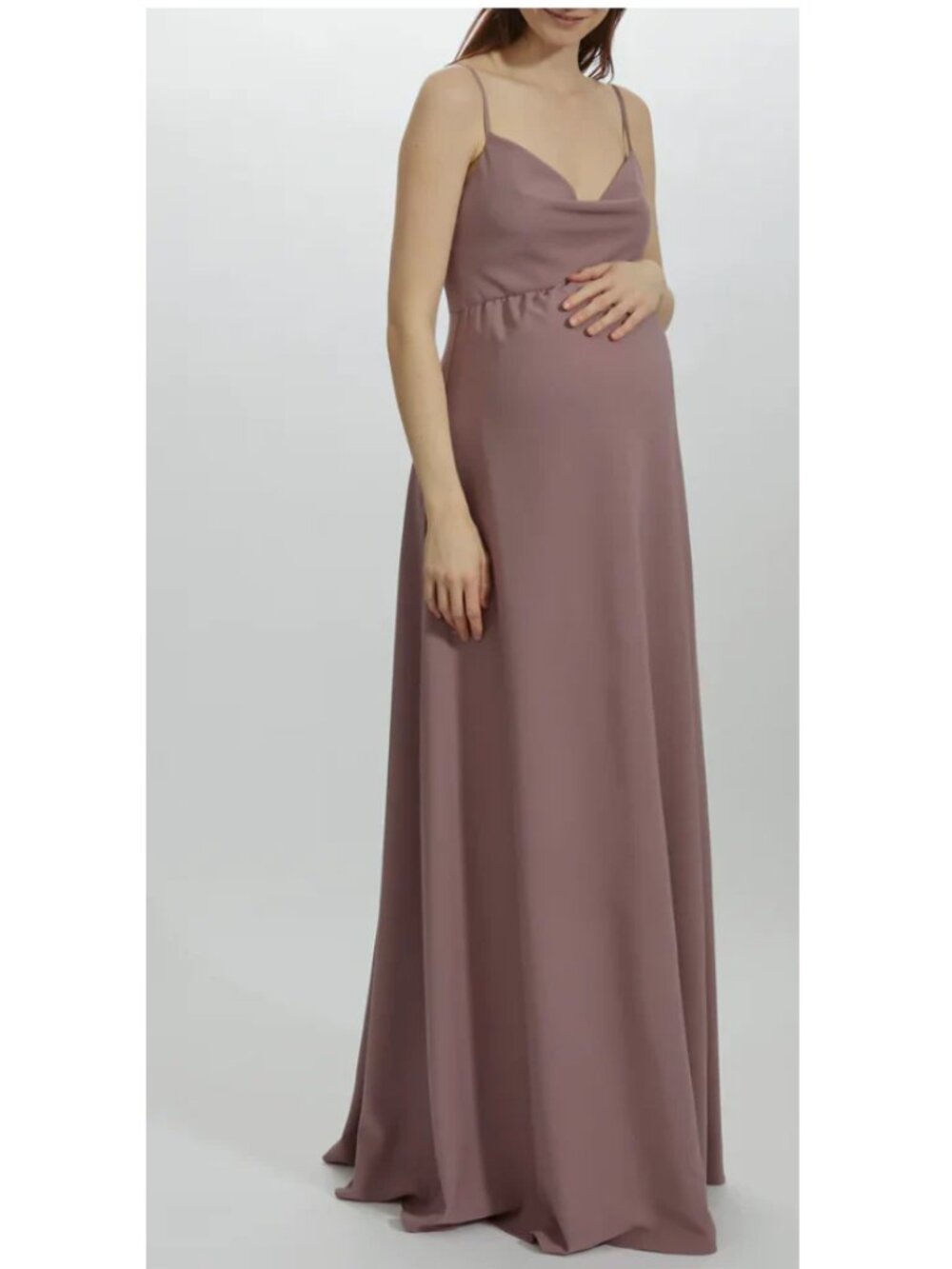 Mauve Cowl Neck Maternity Crepe Gown Style Polly Size 10